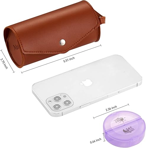 Miniatura 4 de FGcase Organizador semanal de pastillas 2 veces al día, gran caja de pastillas arcoíris de 7 días con funda de piel sintética marrón, contenedor