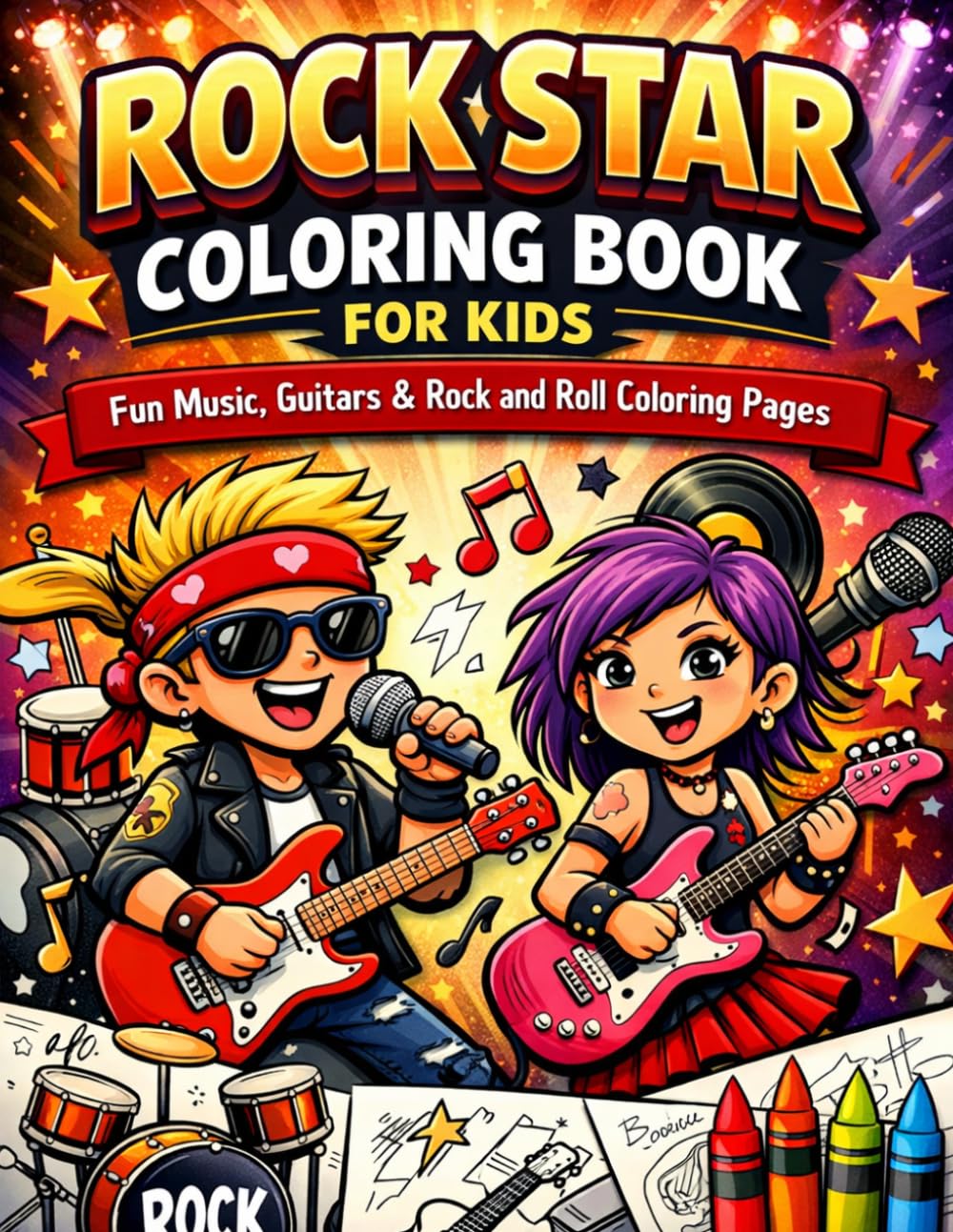 Rock Star Coloring Book for Kids: Fun Music, Guitars & Rock and Roll Coloring Pages