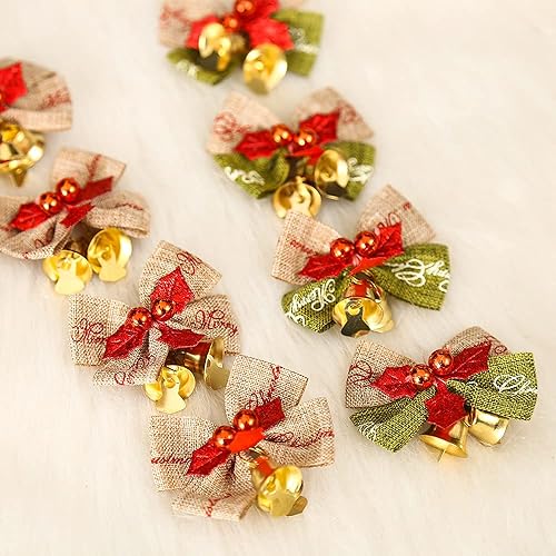 Miniatura 5 de 10 mini lazos de Navidad de 2 pulgadas, coronas de arpillera verde y rojo, lazos pequeños para decoración de árbol de Navidad para bodas, fiestas,