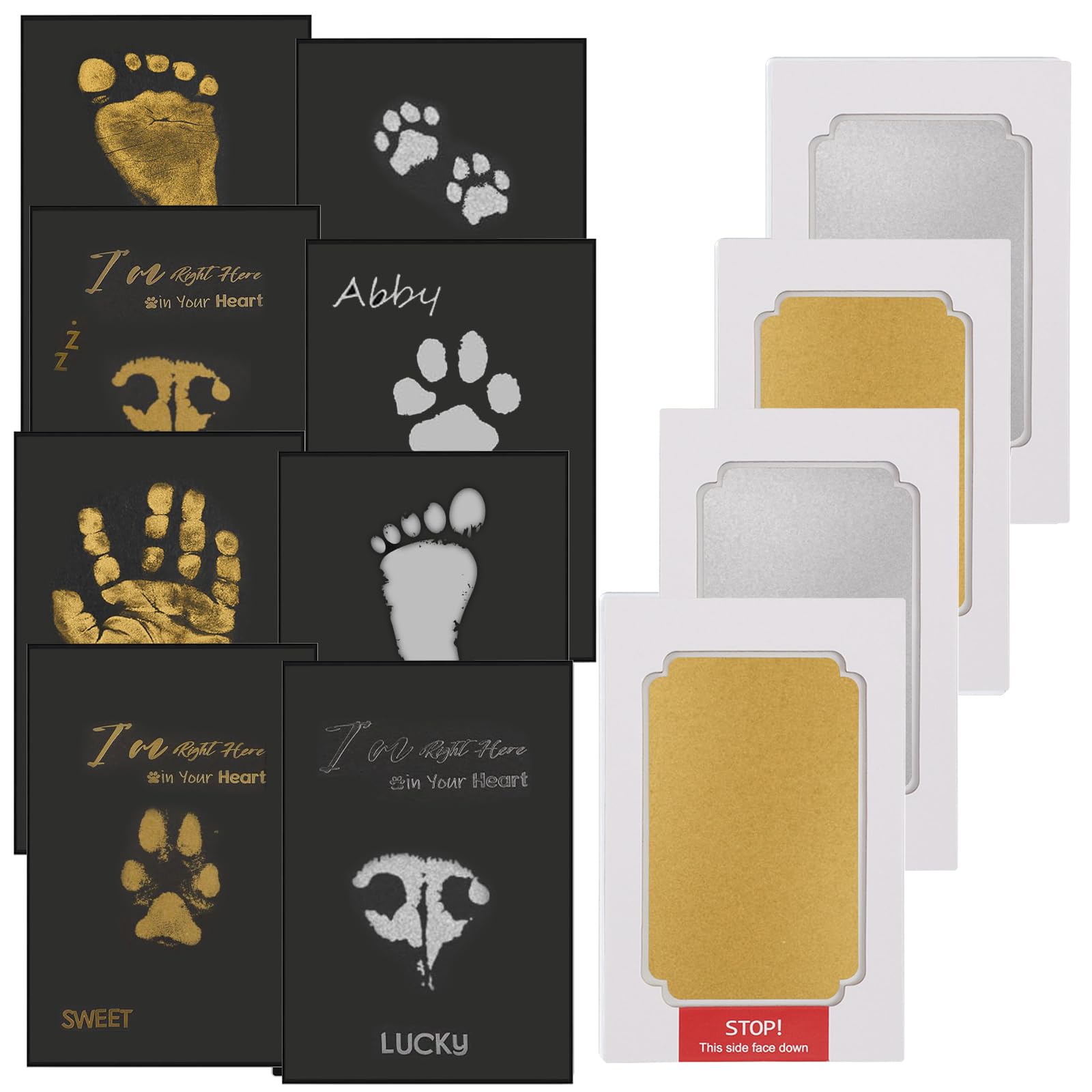 Huellas Bebé Recién Nacido Tinta, 8 Tarjetas de Impresión y 4 Plantillas, Kit de Huellas Bebé Pie y Manos Almohadillas de Tinta No se Mancha, Tinta para Huellas de Perro, Regalo de Bautizo o Recuerdo