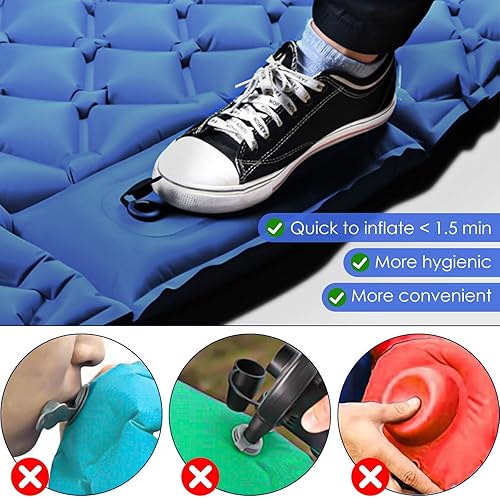 Miniatura 5 de KEEGOP Almohadilla de dormir para acampar doble portátil compacta infladora prensa pies almohadillas inflables para acampar para 2 personas colchón