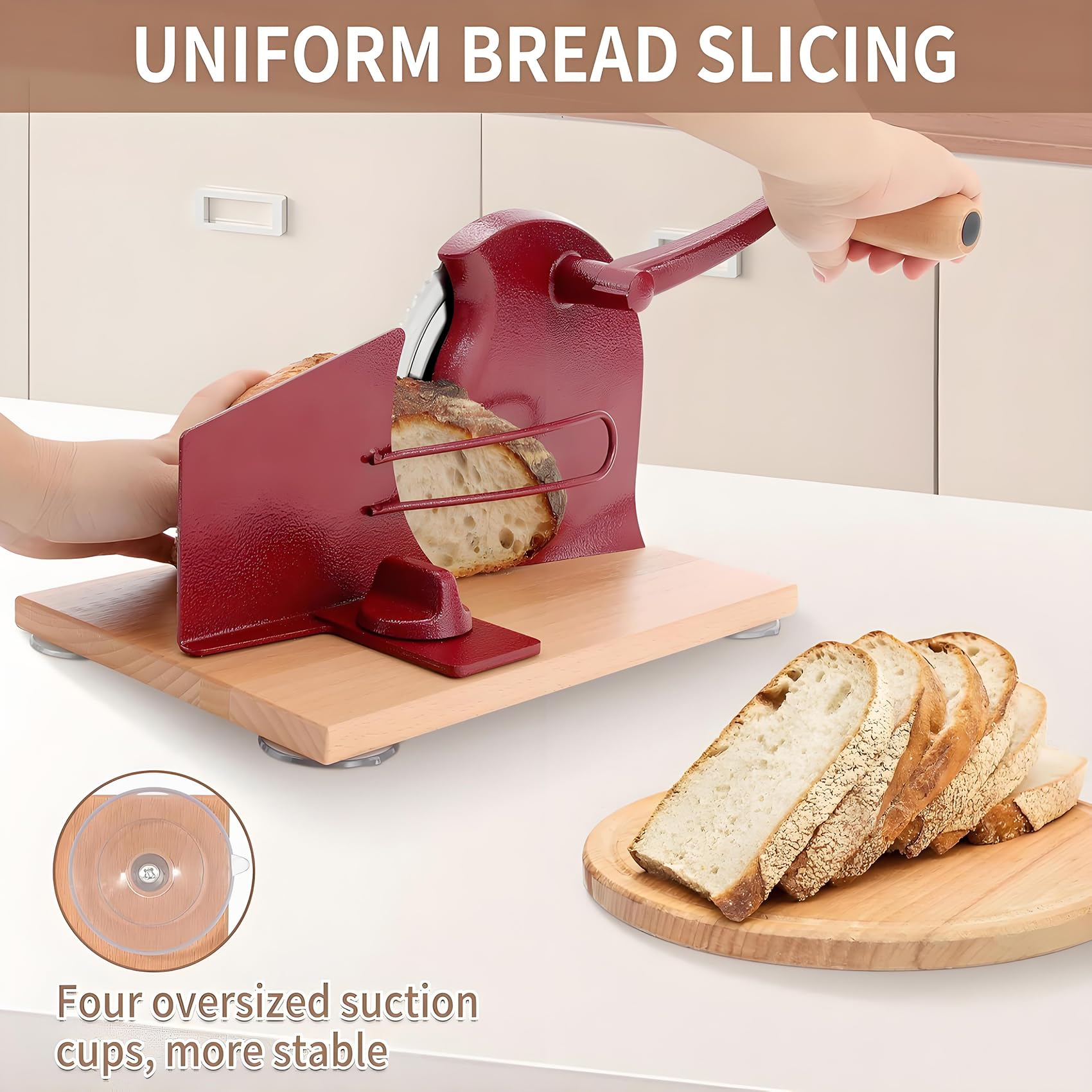 Affettatrice manuale per pane a manovella, con lama in acciaio inox, spessore regolabile da 0 a 2,3 cm per fette uniformi, ideale per cucina e uso domestico