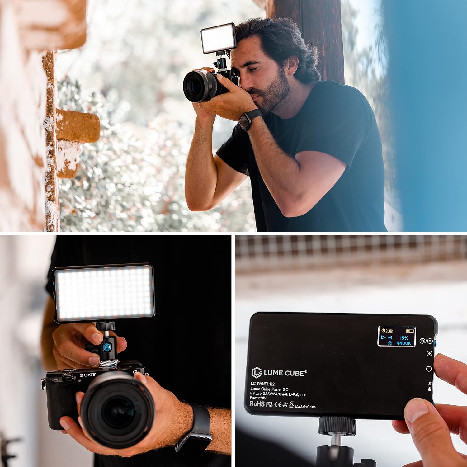 Lume Cube Bicolor Mountable LED Light for Professional DSLR Cameras, Adjustable Panel Go Kit, Intelligent LCD Display | Photo Video Lighting, Long Battery | Fits Sony, Nikon, Canon, Fuji, Panasonic