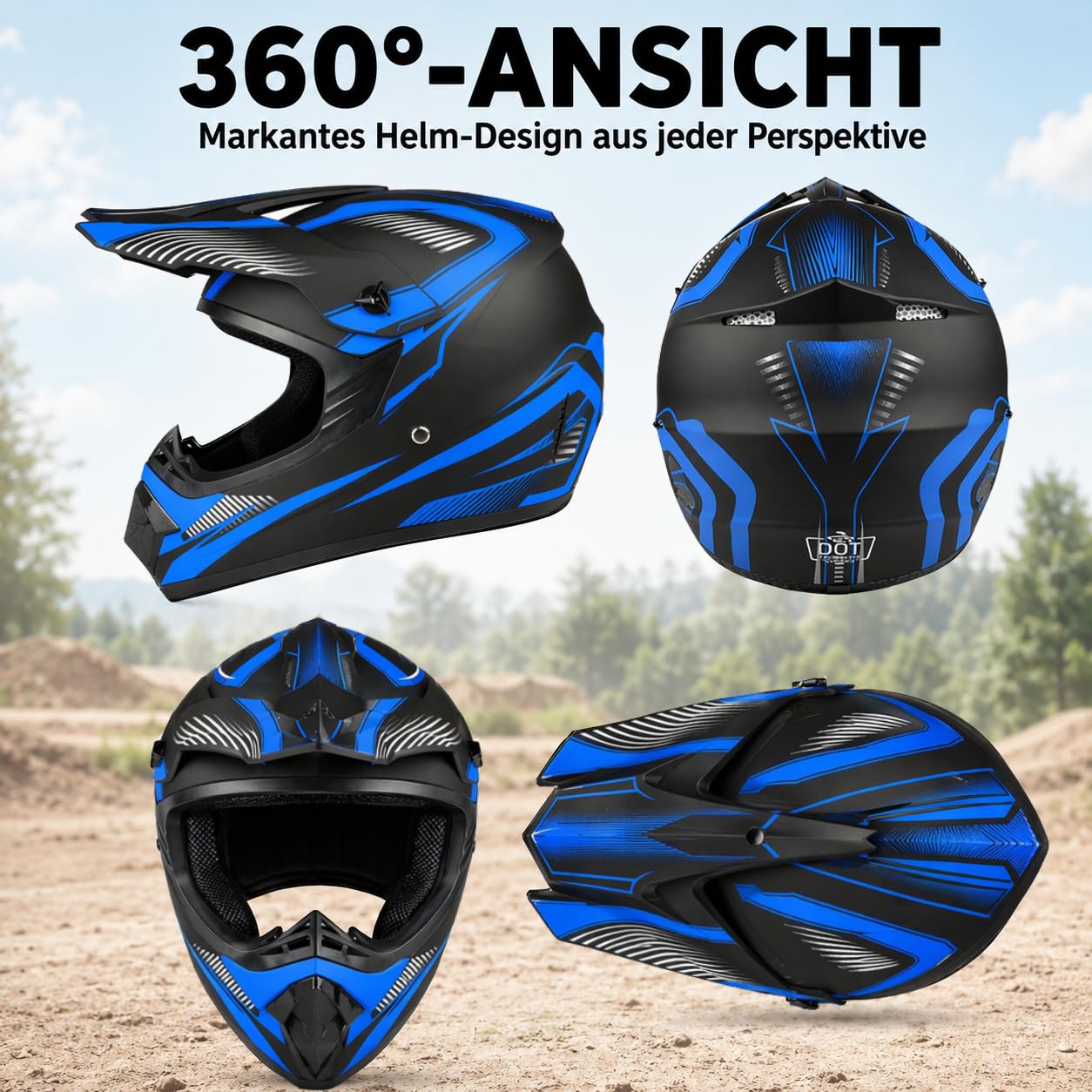 Motocross Helm Fullface für Kinder, DOT-geprüft mit komplettem Zubehörset