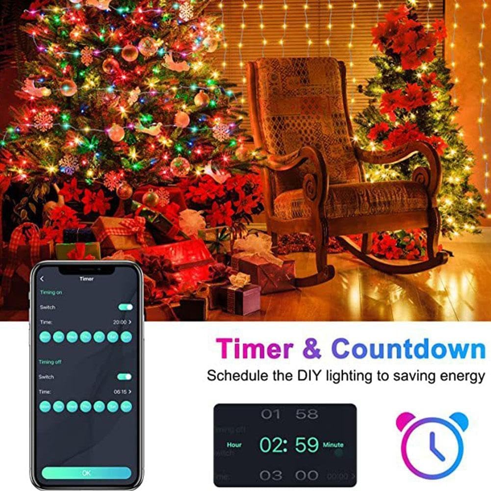 Inteligentne lampki choinkowe, choinki Światła RGB Sterowanie Bluetooth Łańcuch świetlny LED USB, wróżkowe łańcuchy świetlne z pilotem do dekoracji choinki Dekoracja wewnętrzna na zewnątrz/333 (Kolor: