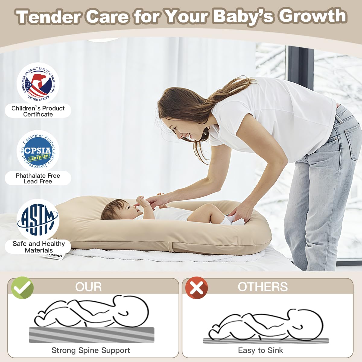 Infant Support Cushion -Baby Support Cushion for Newborn, Oversized for 0-24 Months (36.5*20 inchs), Tummy Time Mat for Home and Travel, Soft Cotton, Supervised Use, Baby Essentials Gift -includ cover
