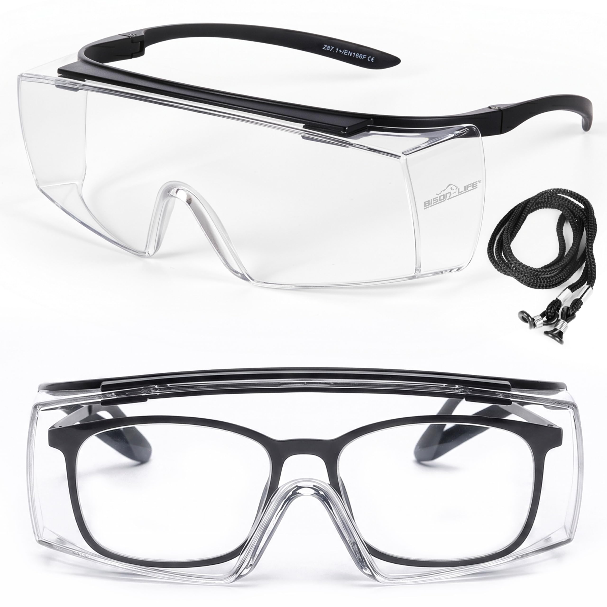 Bison Life VisonSafe Duarte Safety Goggles, Clear Anti-Scratch Anti-Fog Lens with Black Frame, UV400 Impact-Resistant Over-Glasses for Industrial & Laboratory Use – Pack of 1-image-1