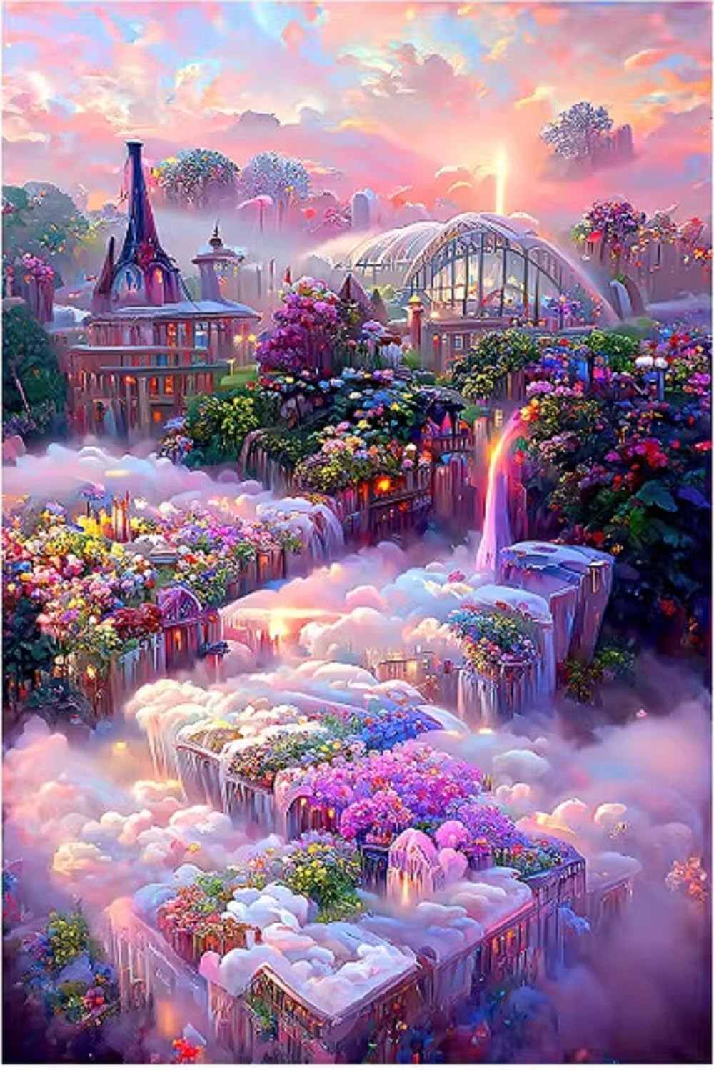 Qeerysew Cross Stitch Kits Stamped Full Range of Embroidery Starter Kits for Beginners DIY 11CT 3 Strands -Printed Kits Cloud Castle 52×72 cm