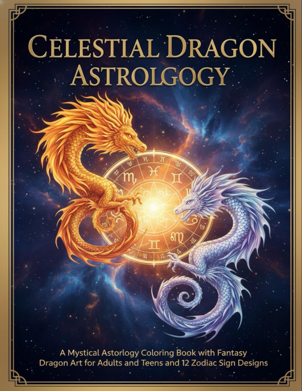 Celestial Dragon Astrology: A Fantasy Coloring Book: A Mystical Astrology Coloring Book with Fantasy Dragon Art for Adults and Teens and 12 Zodiac Sign Designs