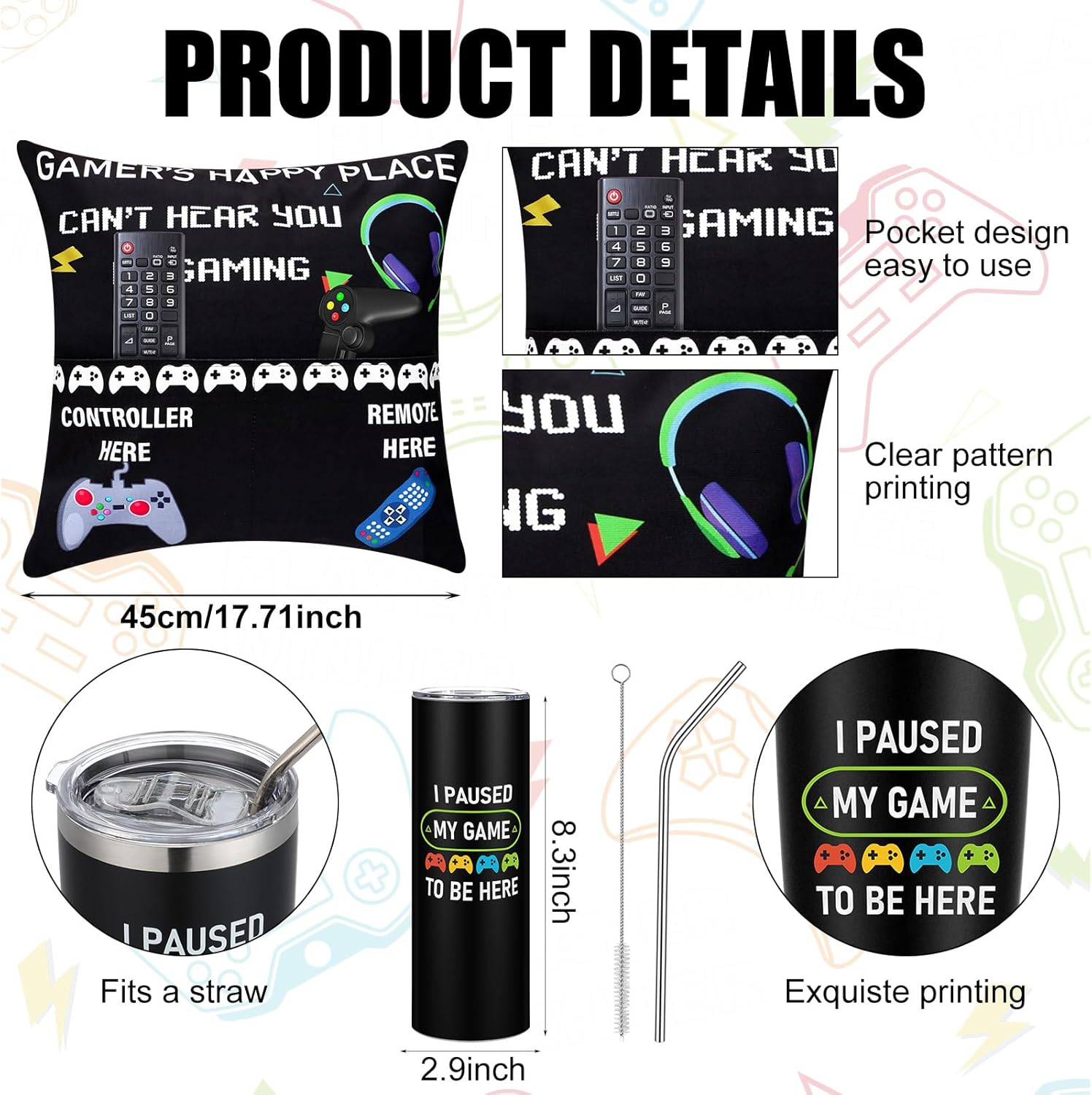 Ziliny 6 Pcs Gamer Gifts Sets for Boys Gaming Throw Blanket Tumblers Funny Pillow Covers Socks Keychain and Gifts Box for Boys Men Teen Gamer Lover