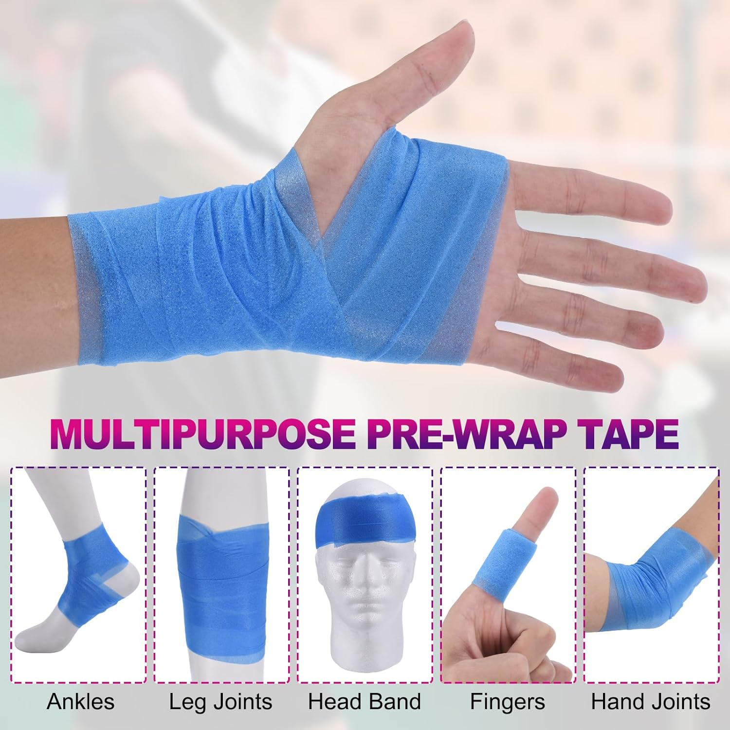 PATIKIL 24 Pack Foam Sports Pre-Wrap Athletic Tape Sports Elastic Wrap 30 Yard Breathable Bandage Rolls Tennis Racquet Grip Tape Cushion Wrap for Hair Ankles Wrist