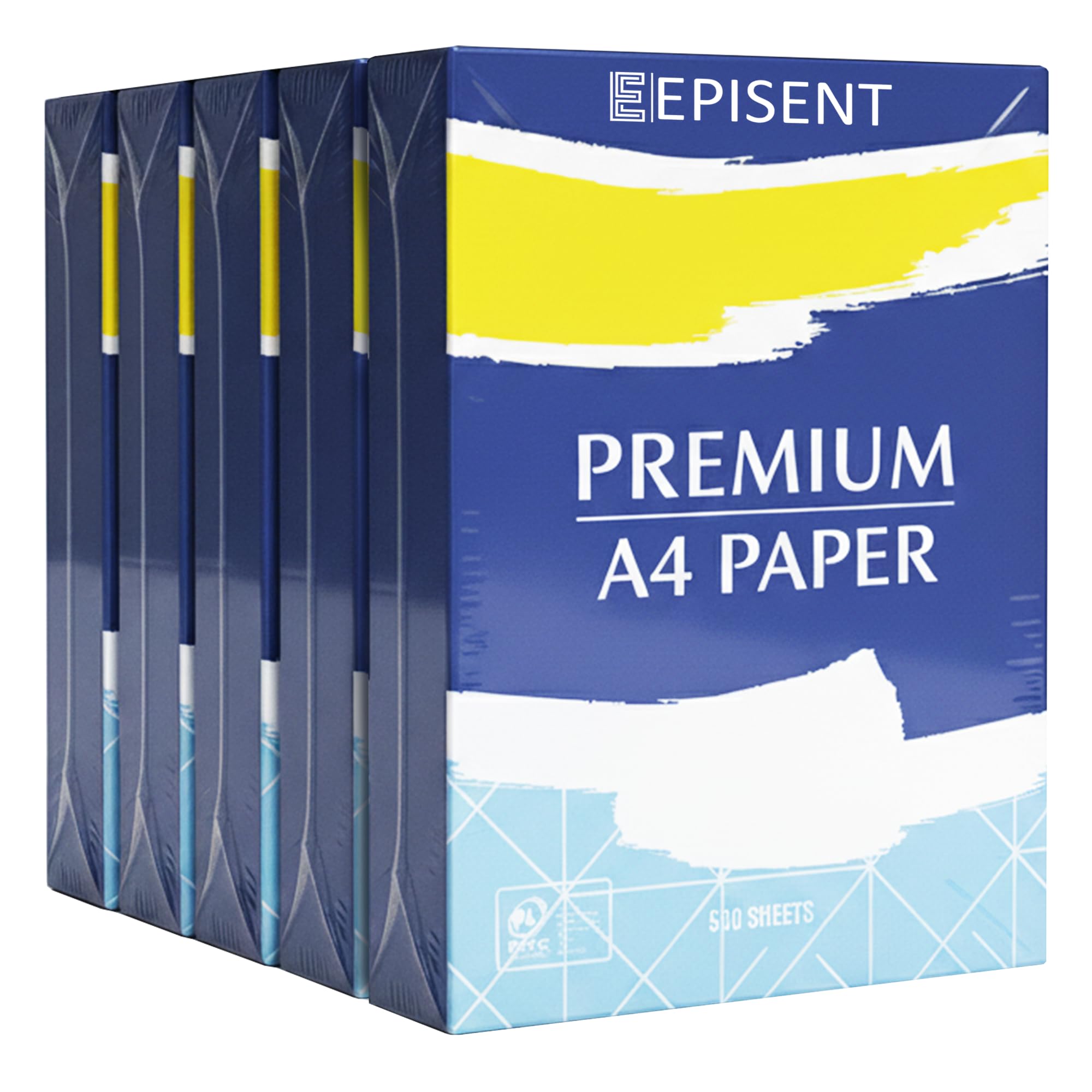 EPISENT A4 White Paper Sheets - 80gsm Bright White, Stronger, Sharper & Acid Free - Office Printer, Copier and Multifunction Laser Inkjet Compatible - 500 Sheets per Ream (A4 1 Ream X 5)