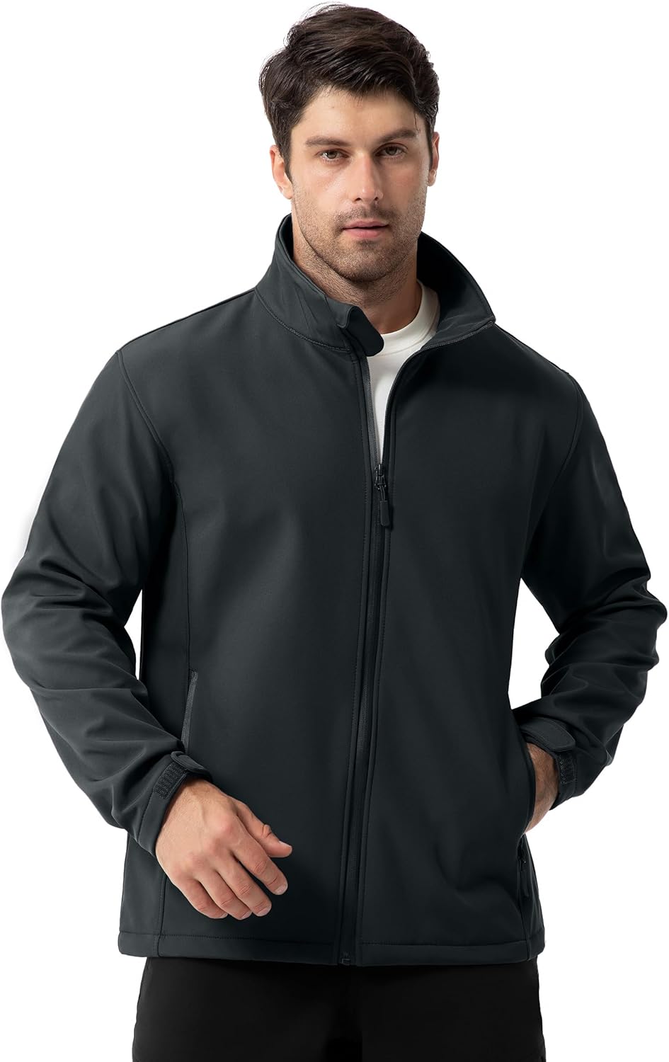 ZITY Men's Softshell Jacket Fleece Lined Lightweight Waterproof Rain Jacket Zip Up Soft Shell Windproof Windbreaker - Image 2