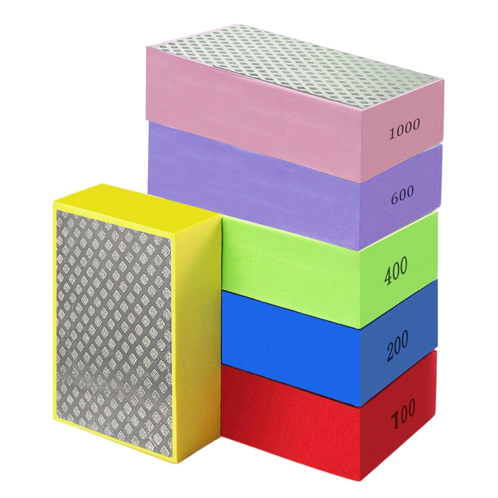 6Pcs Diamond Sanding Pads Diamond Hand Polishing Pads, Tile Sanding Block with High-Density Sponge for Ceramic Tile Glass Stone Marble Granite Metal