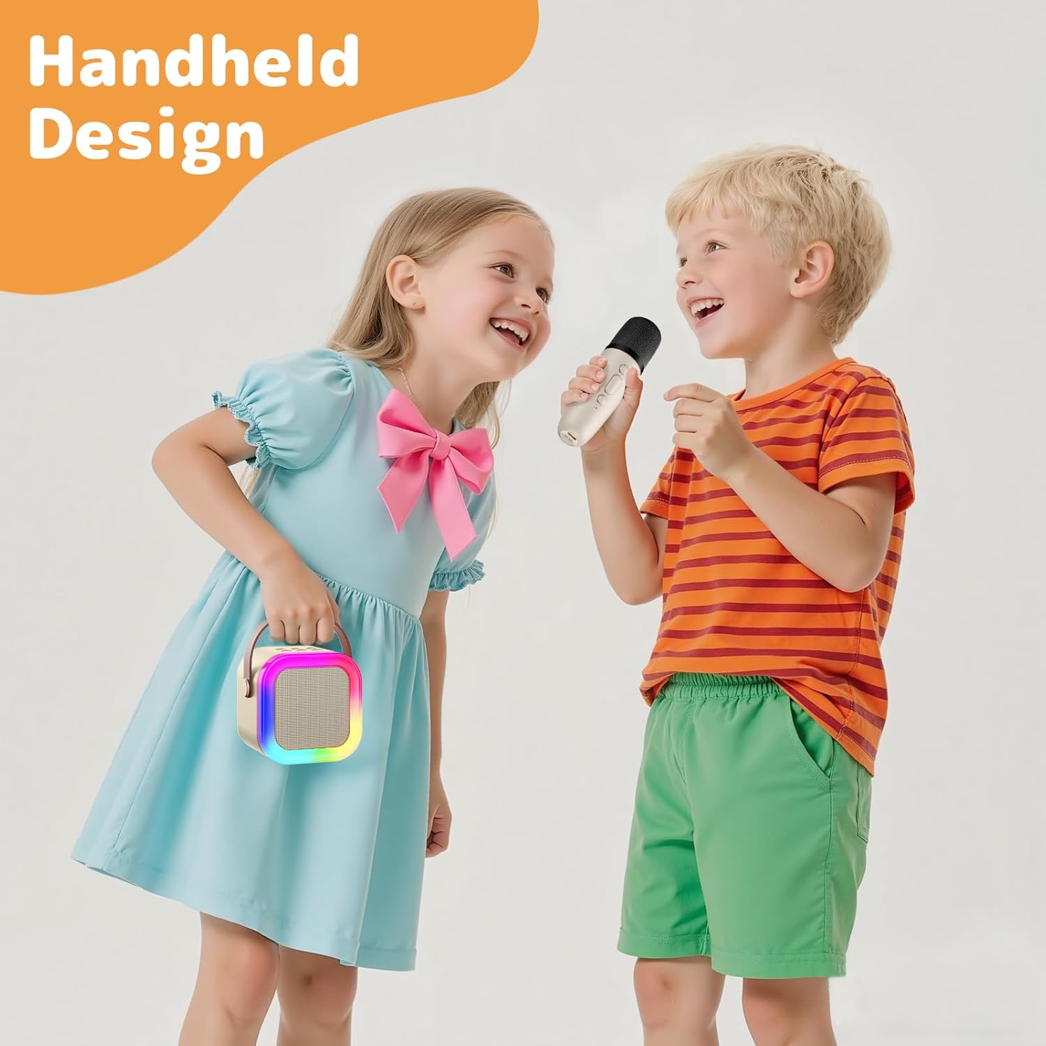 Fede Karaoke Machine for Kids Adults, Mini Karaoke Machine with 2 Wireless Microphones, Portable Bluetooth Speaker with Voice Changing Effects & LED Lights, Best Gifts Toys for Girls and Boys - Image 6