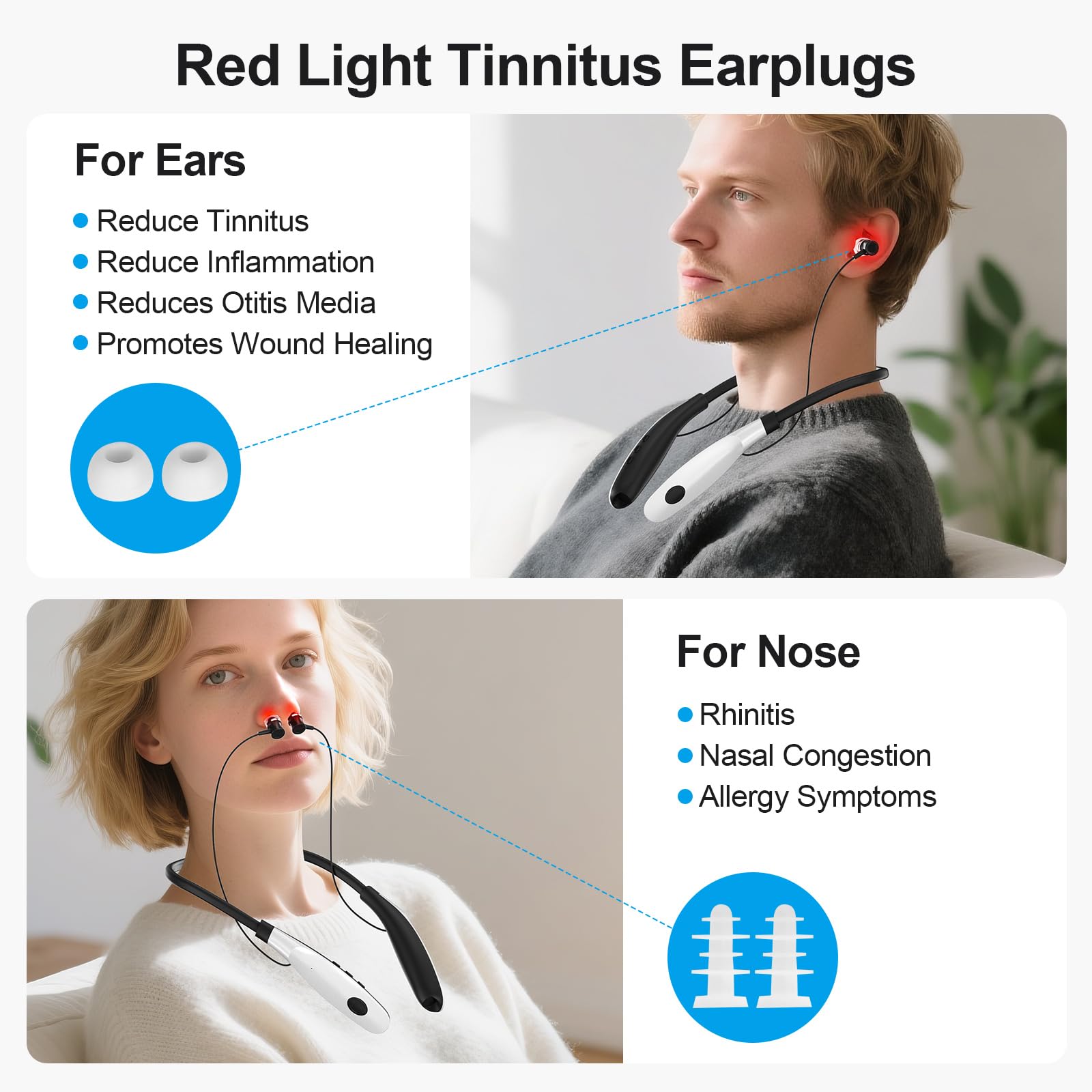 Acouphènes Bouchons Infrarouges, 2 en 1 Lumiere Rouge Bouchon d'oreille Acouphene - avec Lumière Rouge de 650 nm,Bouchons Infrarouges Acouphènes pour Réduire d'acouphènes (ne chauffent)