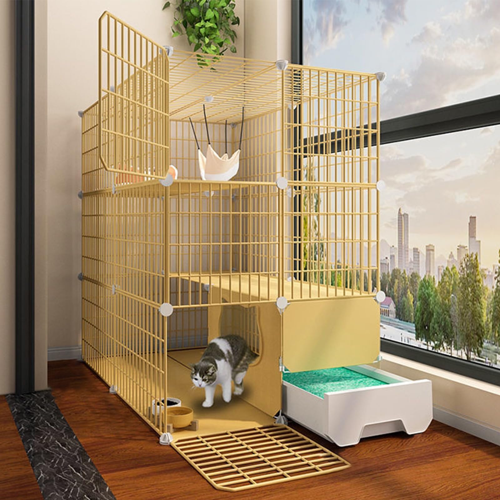 Recinto para mascotas para gatos modular y parque de juego de metal para el salón de casa