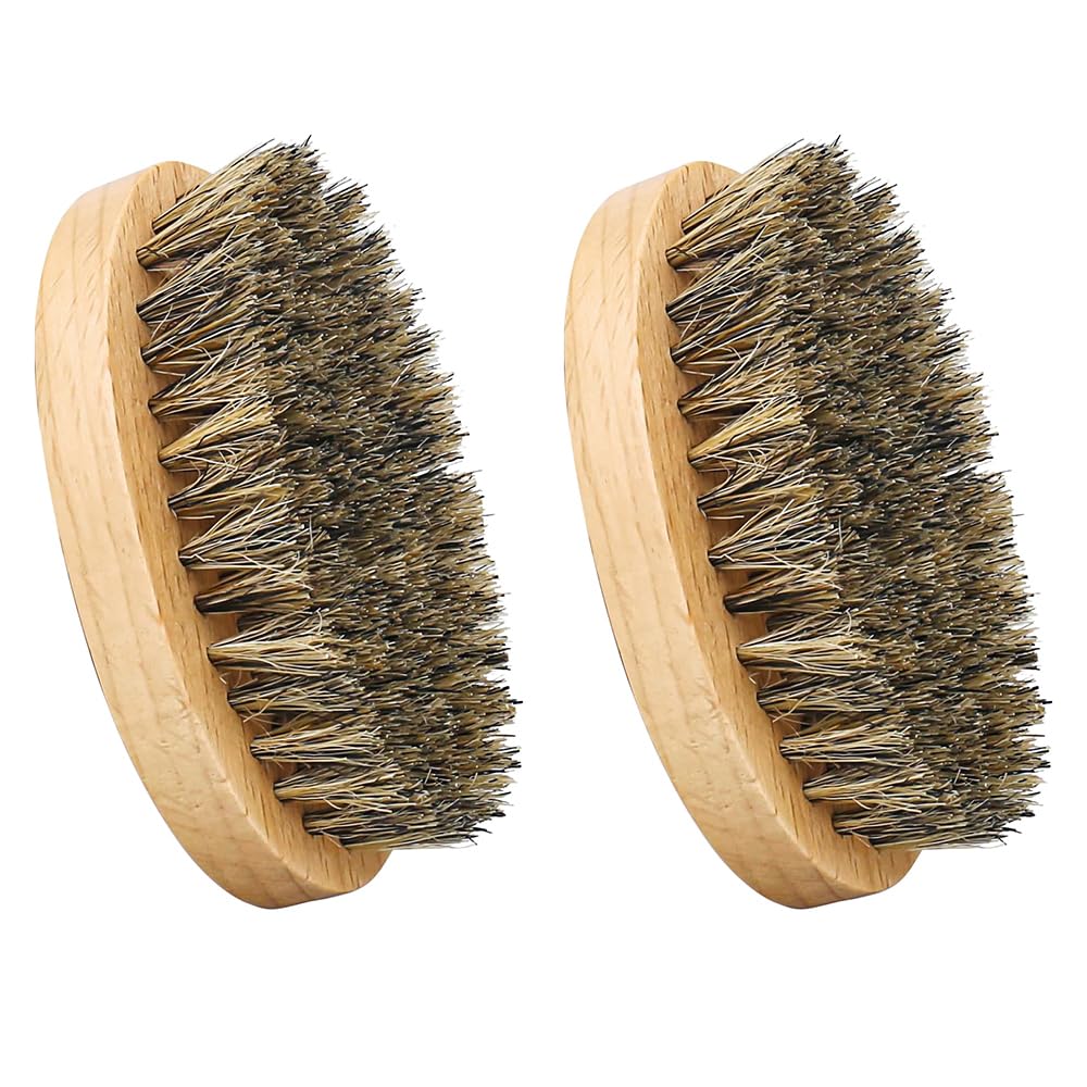 Tiardey 2Pcs Beard Brush Boar Bristle Brush for Daily Beard Care for Men