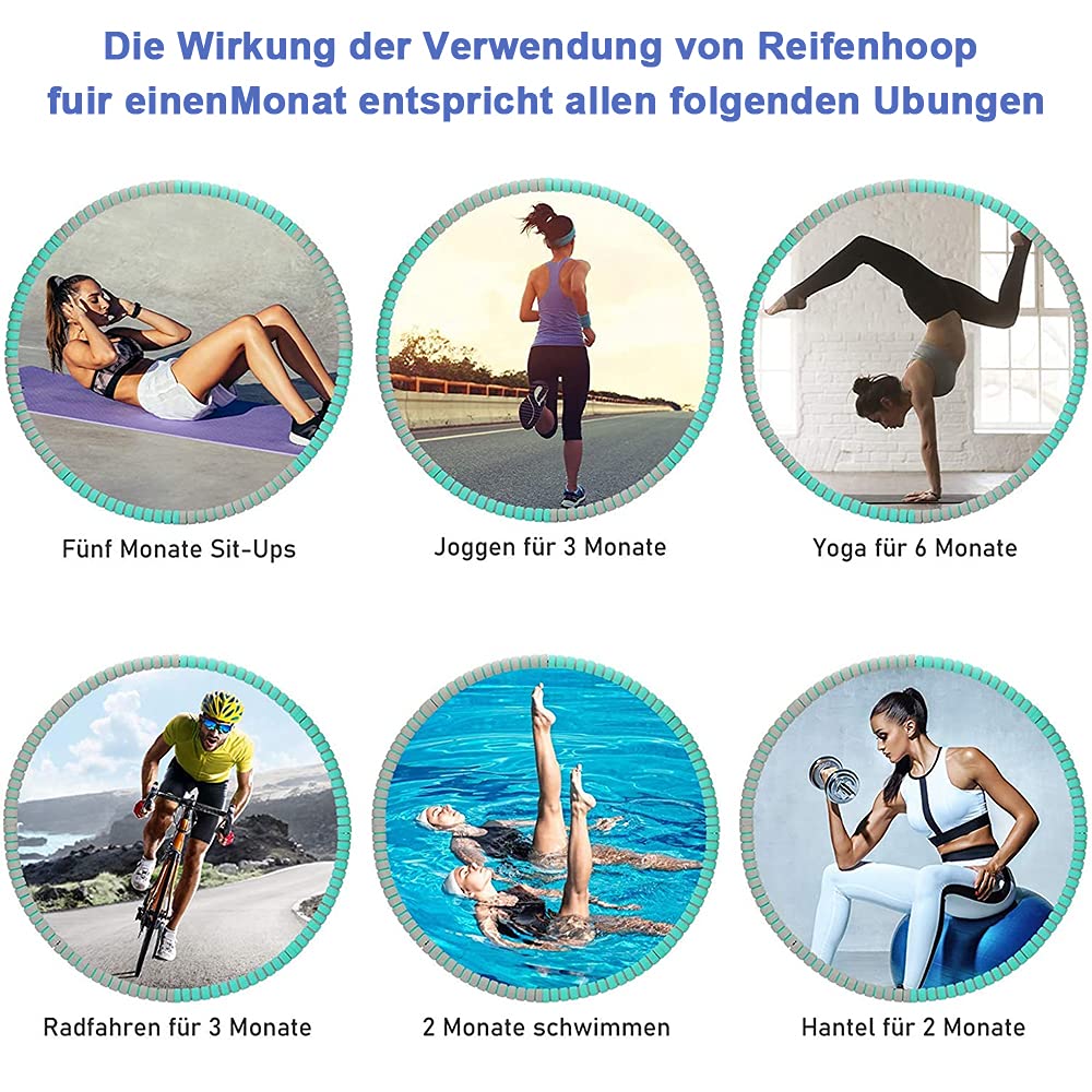 Hula Hoop Reifen für Erwachsene Fitness, verbessertes 1 kg verstellbares gewichtetes Hula-Hoop-Set für Übungen zur Gewichtsreduktion Workout Training (Grün, 8 Knoten)