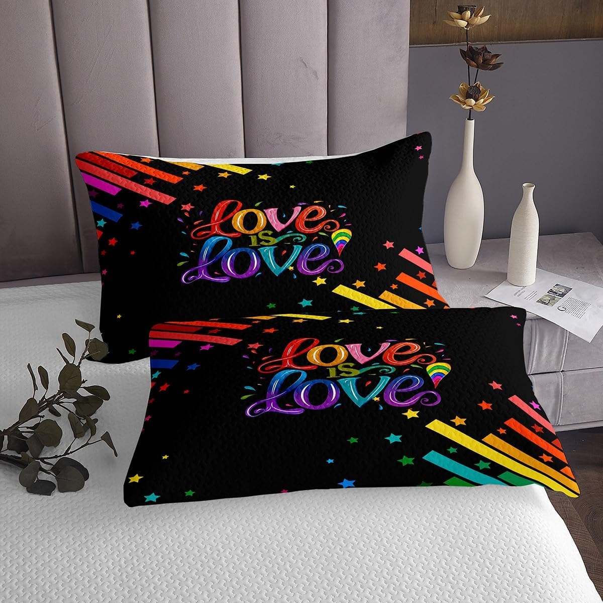Erosebridal Love Theme Coverlet Set Rainbow Stripe Bedding Twin Size, LGBT Pride Bedspread Set Gays Lesbians Love Quilt Set, Colorful Polka Dots Bed Set July Month Gifts 2 Pieces