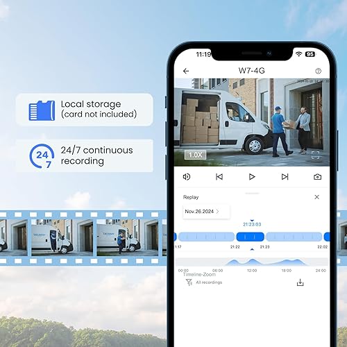 Miniatura 4 de wansview Cámara de seguridad celular 4G LTE para exteriores, cámara de seguridad PTZ de 360 sin WiFi, visión nocturna a color 2K, audio de 2 vías,