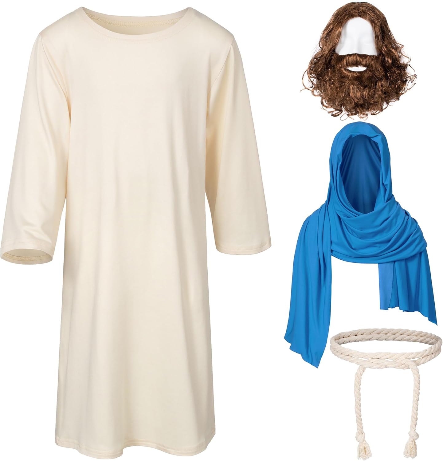 Irtysh Kids Jesus Saint Religious Biblical Robe Fancy Dress Costume Wig Moustache Scarf Shawl Waist Rope set - Image 2