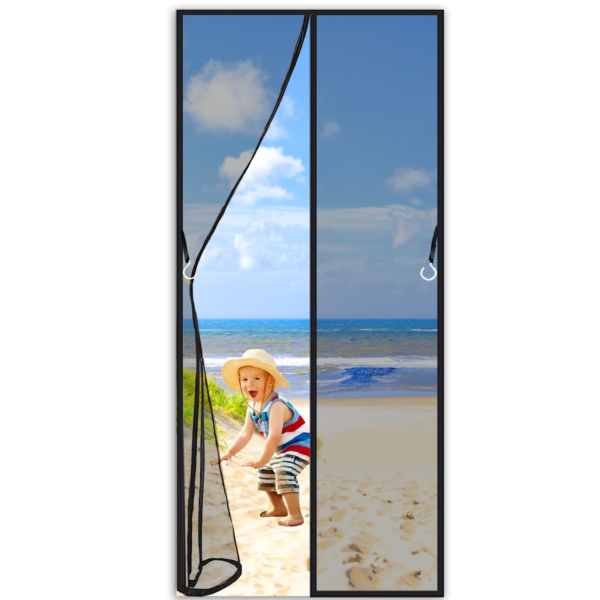 Cguozi Black Fly Screen Door, 140 X 205 Cm Hands Free Mosquito Net Door No Gap, Keep Fresh Air In & Bugs Out