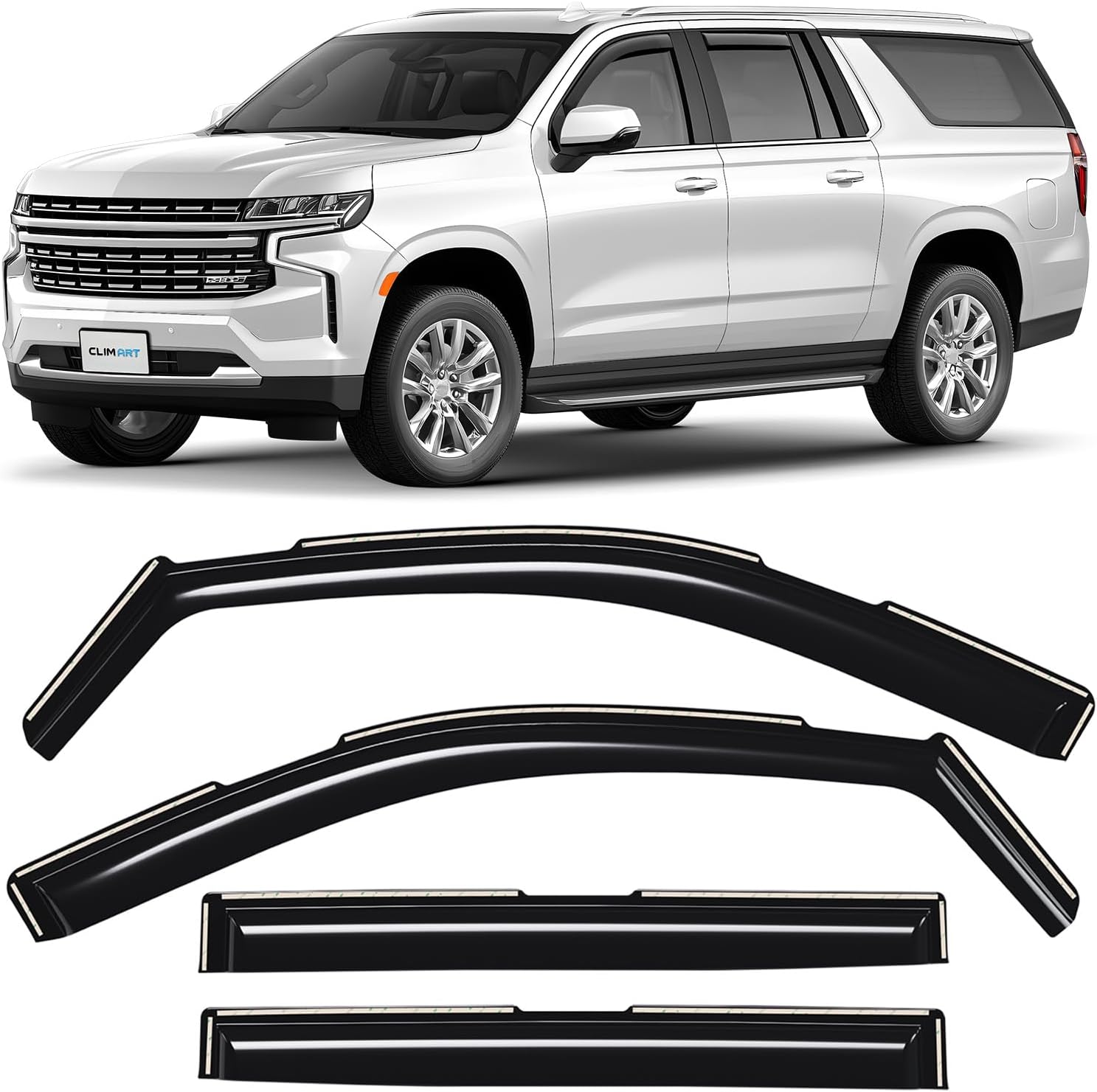 CLIM ART in-Channel Incredibly Durable Rain Guards for Chevrolet (Chevy) Suburban 2021-2026, Original Window Deflectors, Vent Window Visors, Vent Deflector, 4 pcs. - 621180