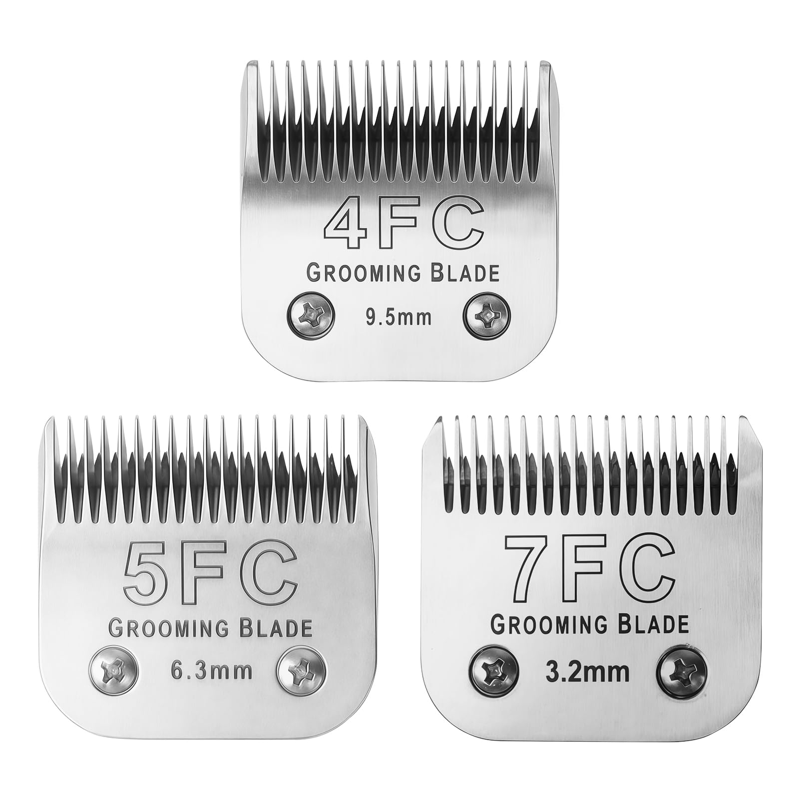MEMIRY Size 4FC+5FC+7FC Detachable Dog Grooming Blades, Compatible with Andis, Oster A5, Wahl KM10 Series Clippers, Cut Length 3.2-9.5mm, Silver