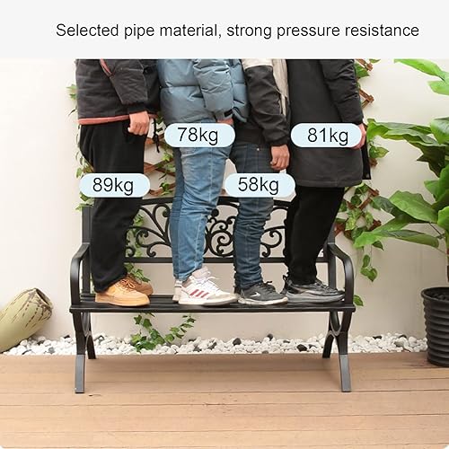 Miniatura 5 de KEAVY Banco de jardín, bancos para exteriores resistentes a la intemperie con patrón floral de desplazamiento, asiento de tablillas, banco de