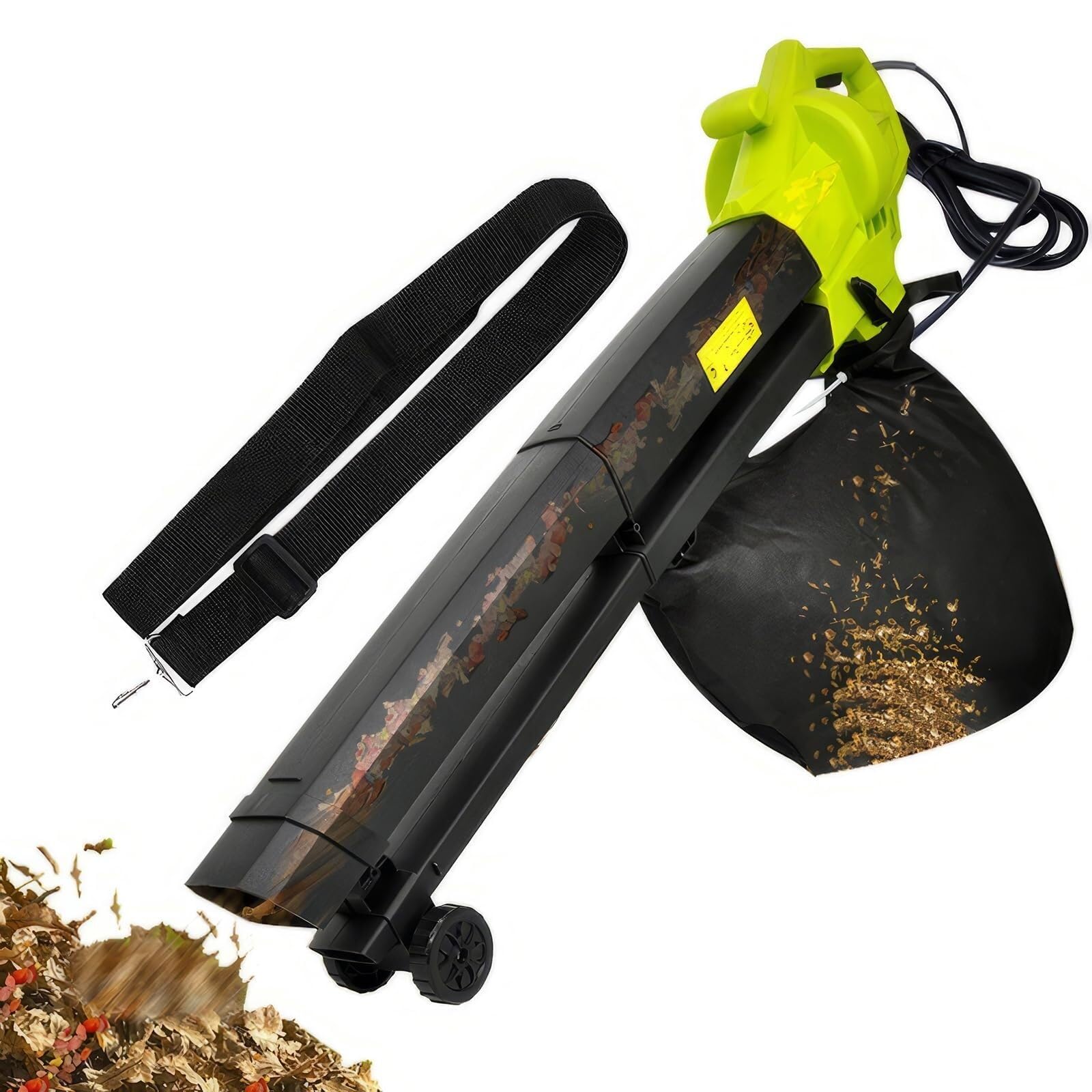 Soplador y Aspirador de Hojas de 3000 W, soplador y Aspirador eléctrico de jardín 3 en 1, Bolsa recolectora Grande de 40 L con Correa de Transporte, relación de trituración de 16:1