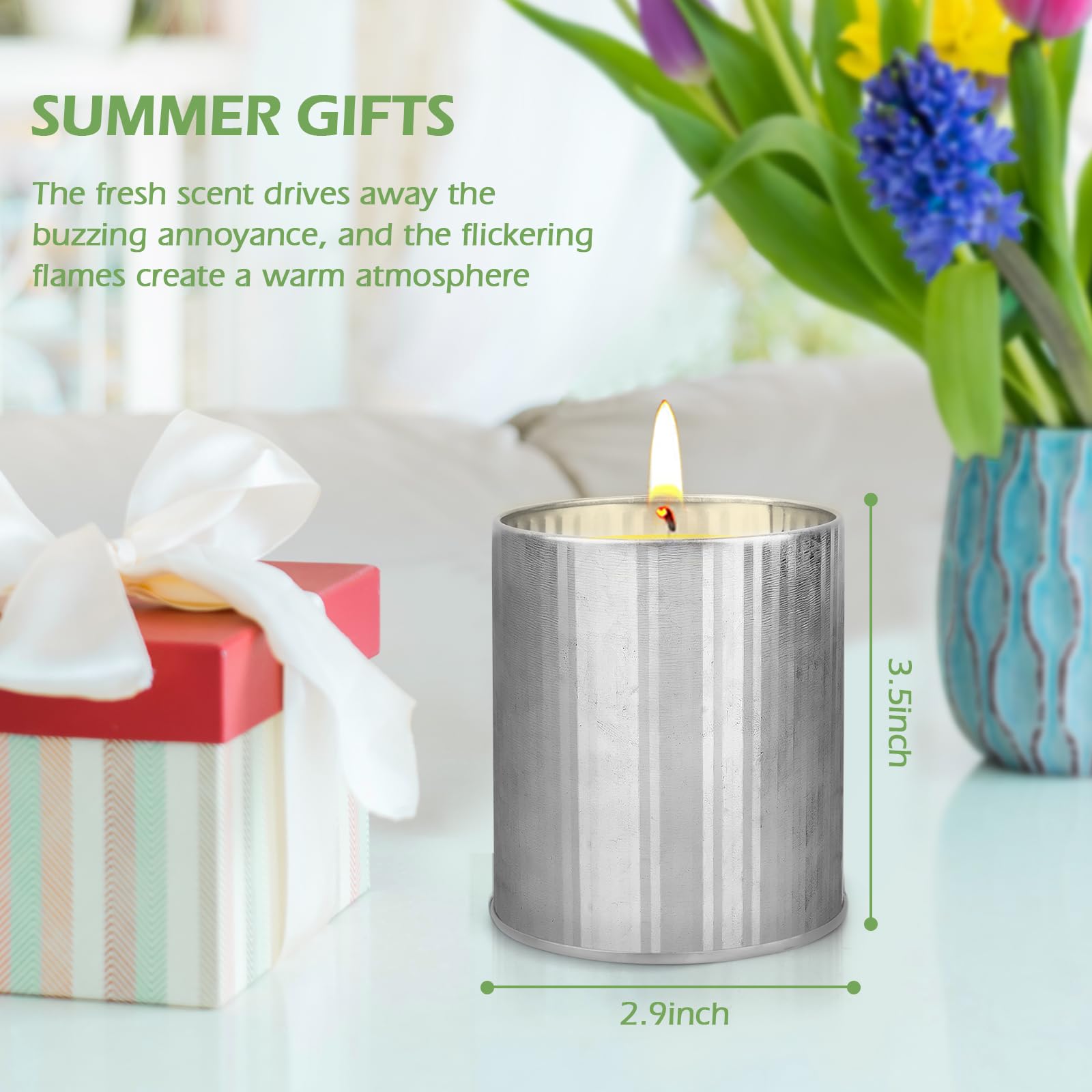 Świece Citronella Outdoor, 2 sztuki, 100-120 godzin na zewnątrz, Wosk Sojowy, Cytrynowy, Pudełko Prezentowe