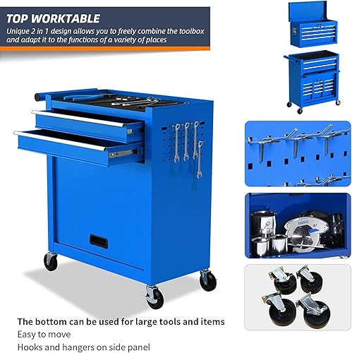 Miniatura 5 de Eco Home Caja de herramientas rodante de alta capacidad de 8 cajones, caja de herramientas de almacenamiento extraíble con ruedas y cajones, caja de