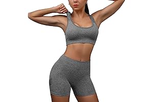 Fafoa Workout Sets for Women 2 Piece Seamless Ribbed Crop Tank