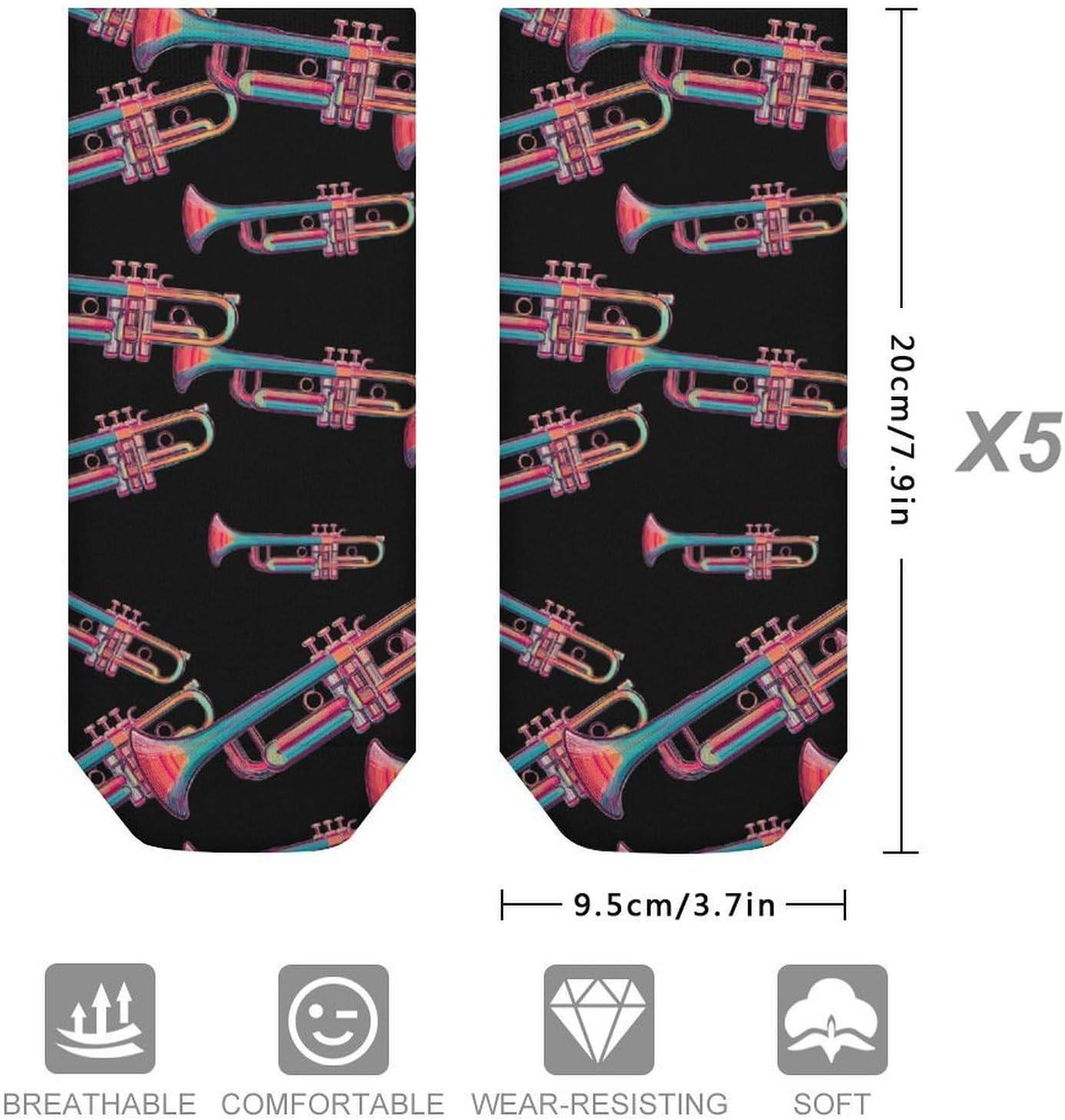 Trumpet Colorful Neon No Show Ankle Socks Low Cut Non Slip Flat Boat Line 5 Pairs Set