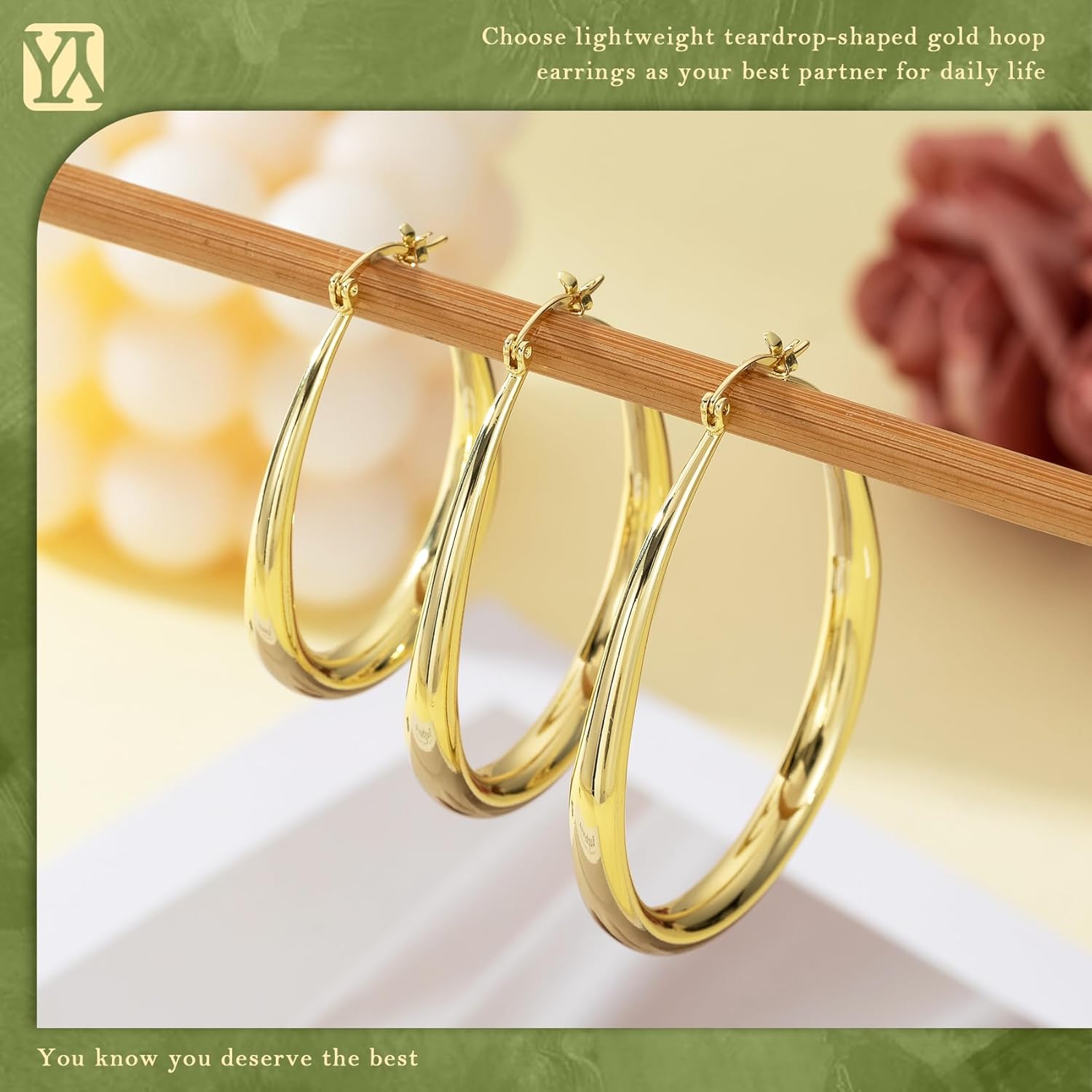YOUNGYUE Gold Hoop Earrings for Women Hypoallergenic 14K Gold Plated Chunky Hoops Earrings Lightweight Oval Hoop Earring for Women 35/40/50mm - Image 6