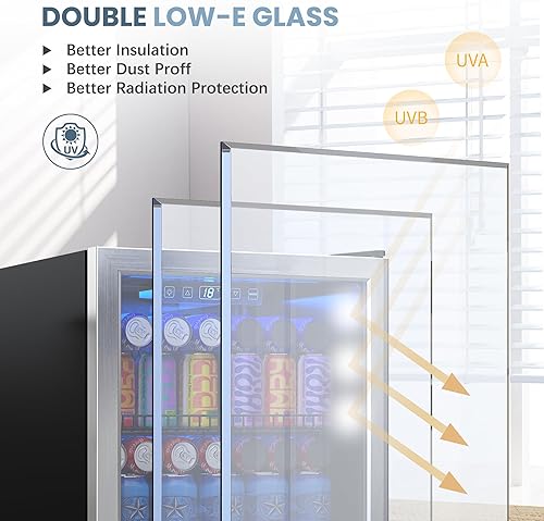 Miniatura 6 de Manastin Refrigerador de bebidas, mini refrigerador independiente con puerta de vidrio, estantes ajustables y pantalla digital de temperatura para