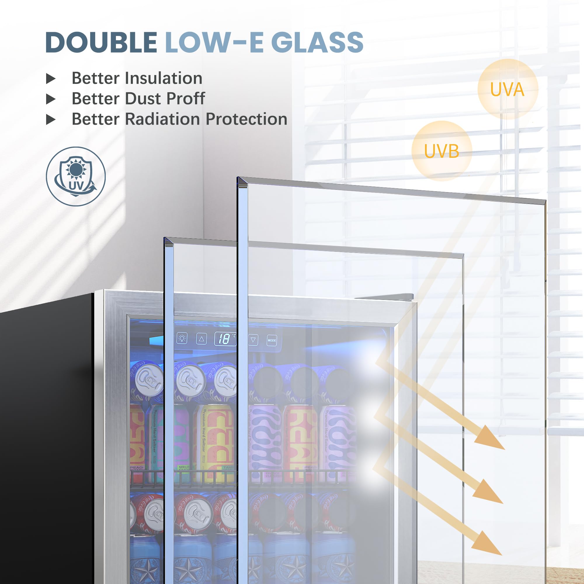 Manastin Beverage Refrigerator Cooler-Mini Fridge Freestanding Cooler With Glass Door, Adjustable Shelves & Digital Temperature Display For Soda, Wine Or Beer (Silver, 3.2 Cu.Ft) on Fridge.com - View 6