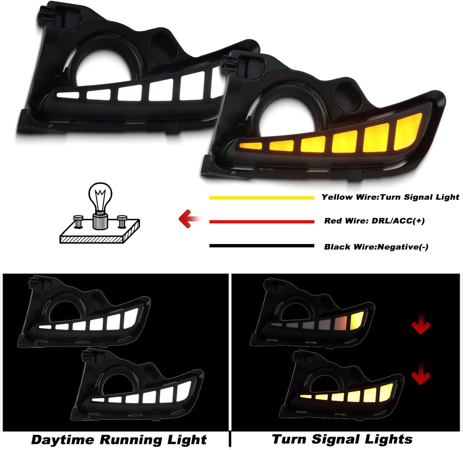 LED Front Bumper Fog Light Kit for 2017 2018 2019 Toyota Highlander LE XLE Limited Switchback White DRL Fog Lamps & Dynamic Amber Turn Signals | Replacement for Fog Lamp Bezel Assembly