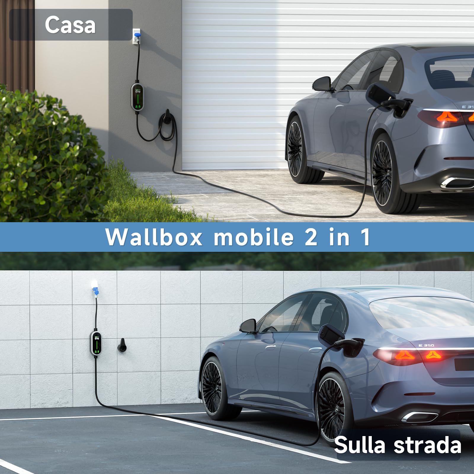 Cavo Ricarica Auto Elettrica Tipo 2, 7,2 kW/6-32A/10M Mobile Wallbox con App, Cavo Di Ricarica Schuko Portatile, 1-15H Funzione Timer e IP65 per EV PHEV IEC 62196-2