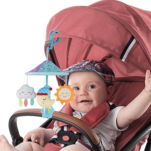 Miniatura 8 de Cochecito de bebé juguete móvil para empacar y jugar, juguetes de mango de techo de coche con sonajero suave para 0 meses + (cielo)