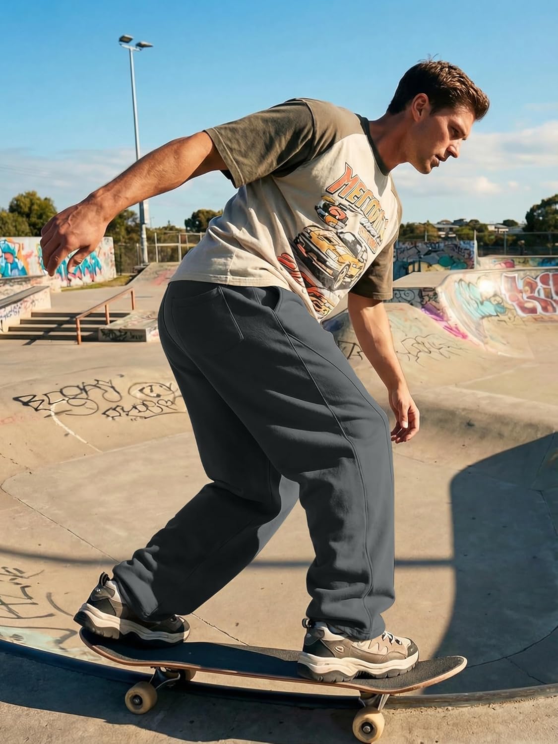 JMIERR Mens Baggy Pants Drawstring Stretch Loose Fit Wide Leg Streetwear Pants with Pockets - Image 5