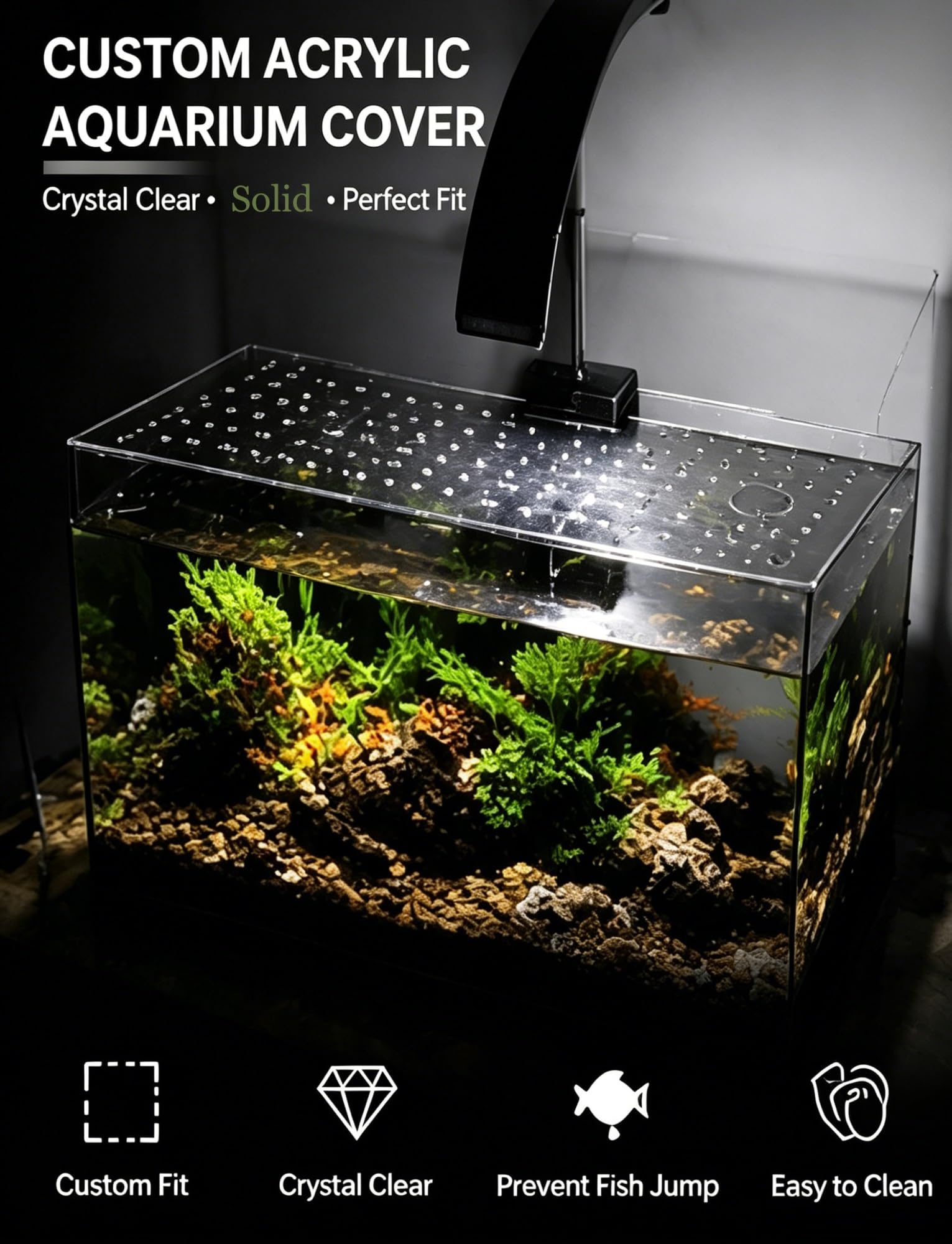 Couvercle d'aquarium 18x8 20x10 28x18 32x14 pouces, couvercle d'aquarium en acrylique transparent épais de 4mm, couvercle d'aquarium anti-saut découpable, différentes tailles(19.7x11.8in/50x30cm)