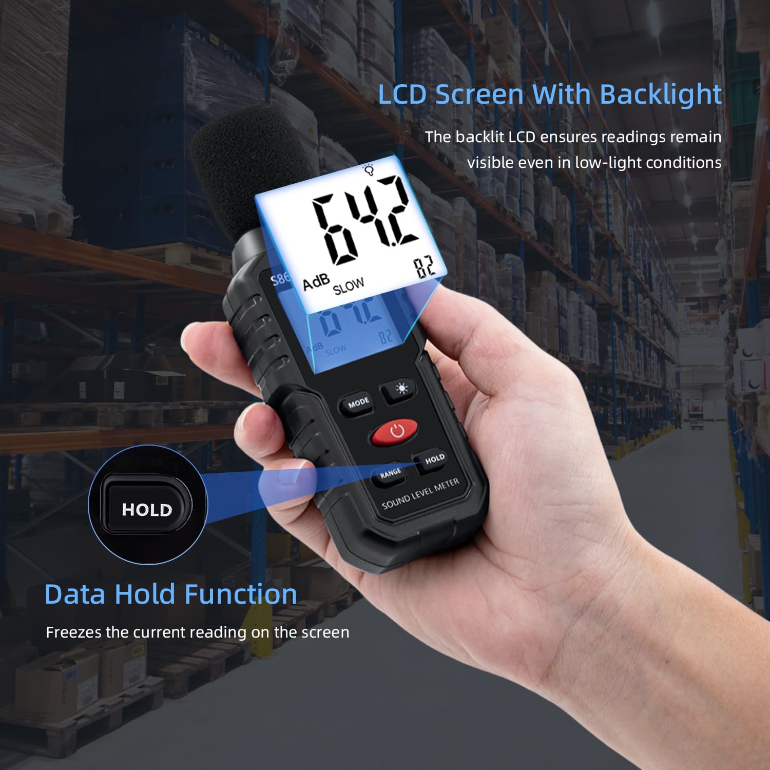 Sonómetro Medidor de Decibelios 30-130 dB – Decibelímetro Digital – Medidor Nivel Sonido para Ruido Vecinos, Oficina, Taller, Fábrica, Sitio Construcción