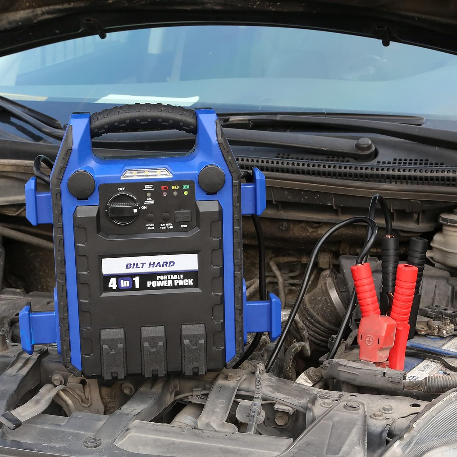 BILT HARD Portable Power Station Jump Starter, 900 Peak/400 Instant Amps, 150 PSI Air Compressor, USB Port, DC Outlet, Work Light