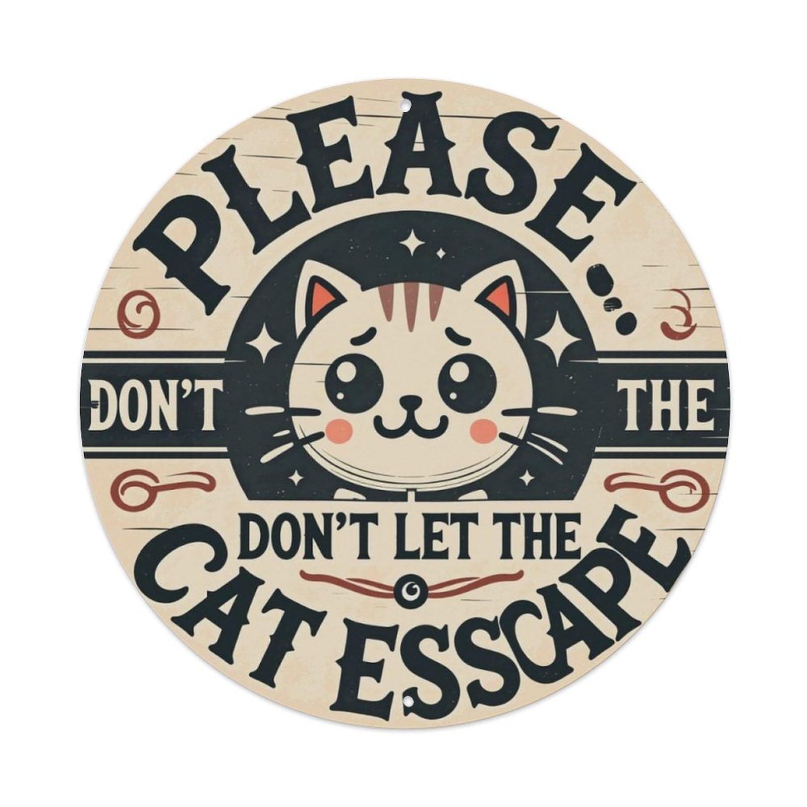 Vintage Funny Cat Warning Round Decor Sign Vintage Aluminium Metal Sign, Retro Wall Decor for Home, Bar, Garage & Farmhouse 20x20cm