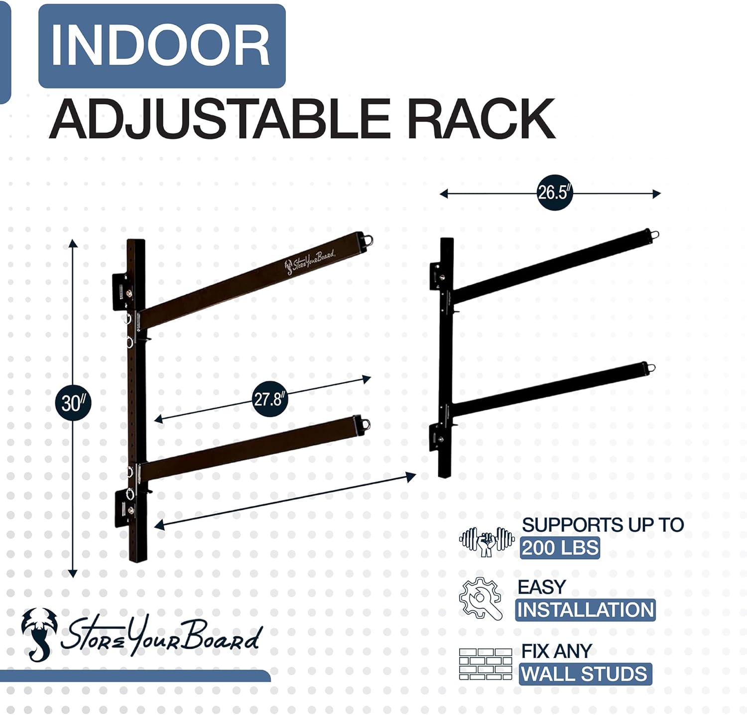 StoreYourBoard G-Kayak Wall Rack – Heavy-Duty Indoor Kayak Rack for 2 Boats, Adjustable Storage Wall Mount Hanger, Space-Saving Indoor Storage for Kayak Wall Mount - Holds 200 lbs - Silver - Image 4