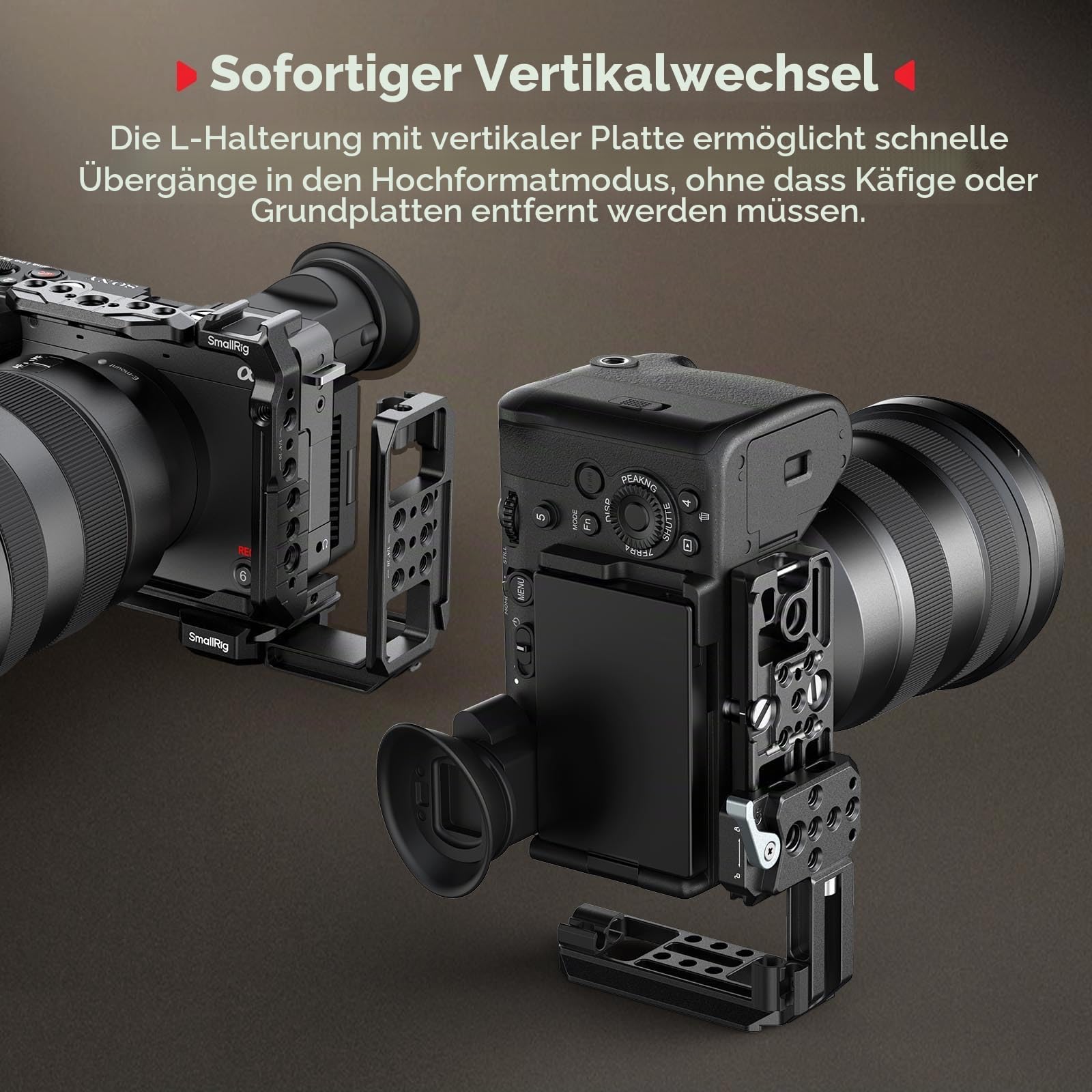 SMALLRIG Vertikale Montageplatte für Cage, mit integriertem 1/4''-20 Gewinde und für Arca-Basisplatte, L-Bracket-Umschaltgriff für Stative, für DJI RS 4 Pro/RS 4 Mini/RS 4/ RS 3 Pro – 5594