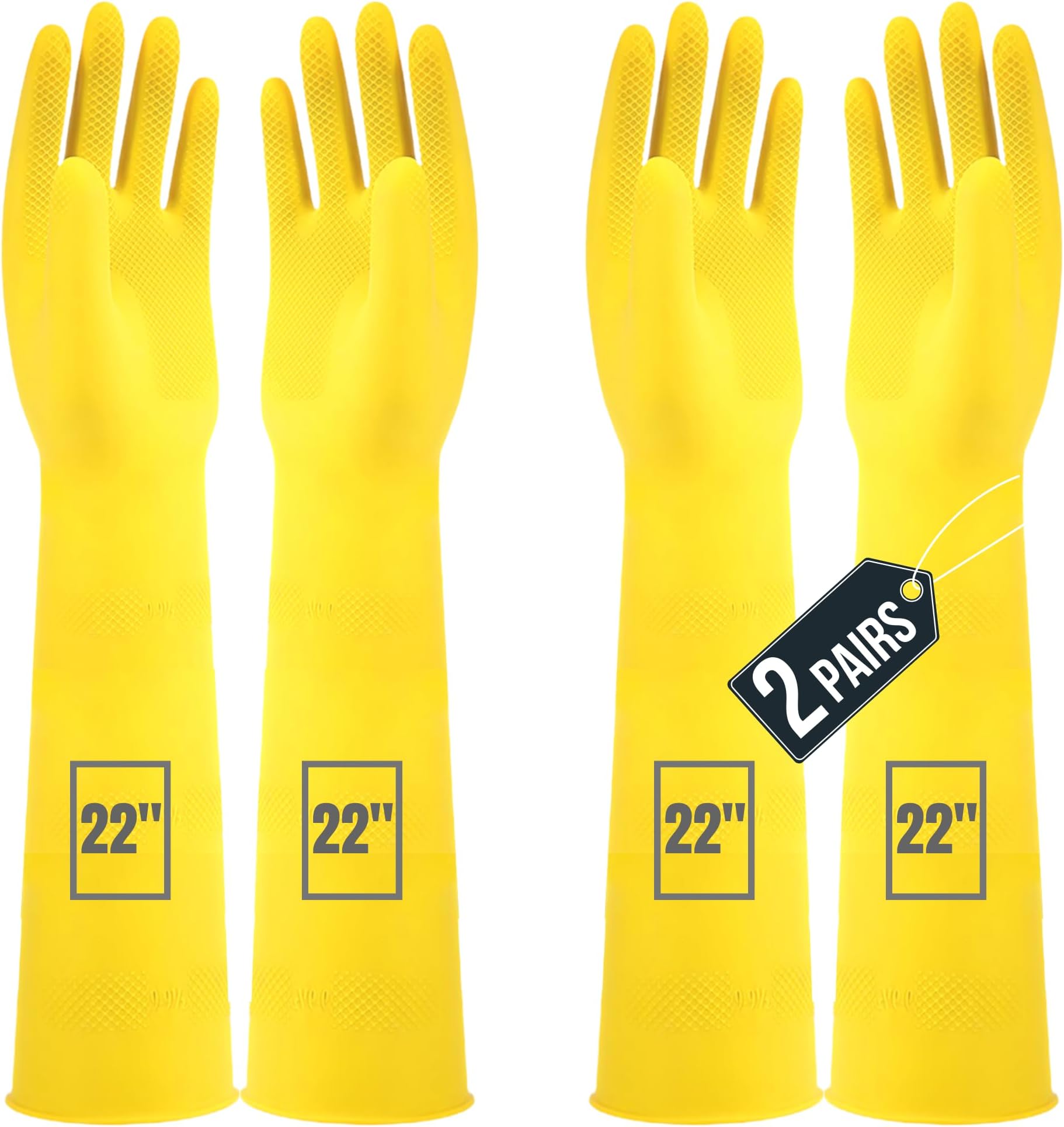 F8WARES22inch Long Washable Heavy-duty Reusable Dishwashing Kitchen Industrial Gardening Latex Rubber Cleaning Hand Gloves For Men Women