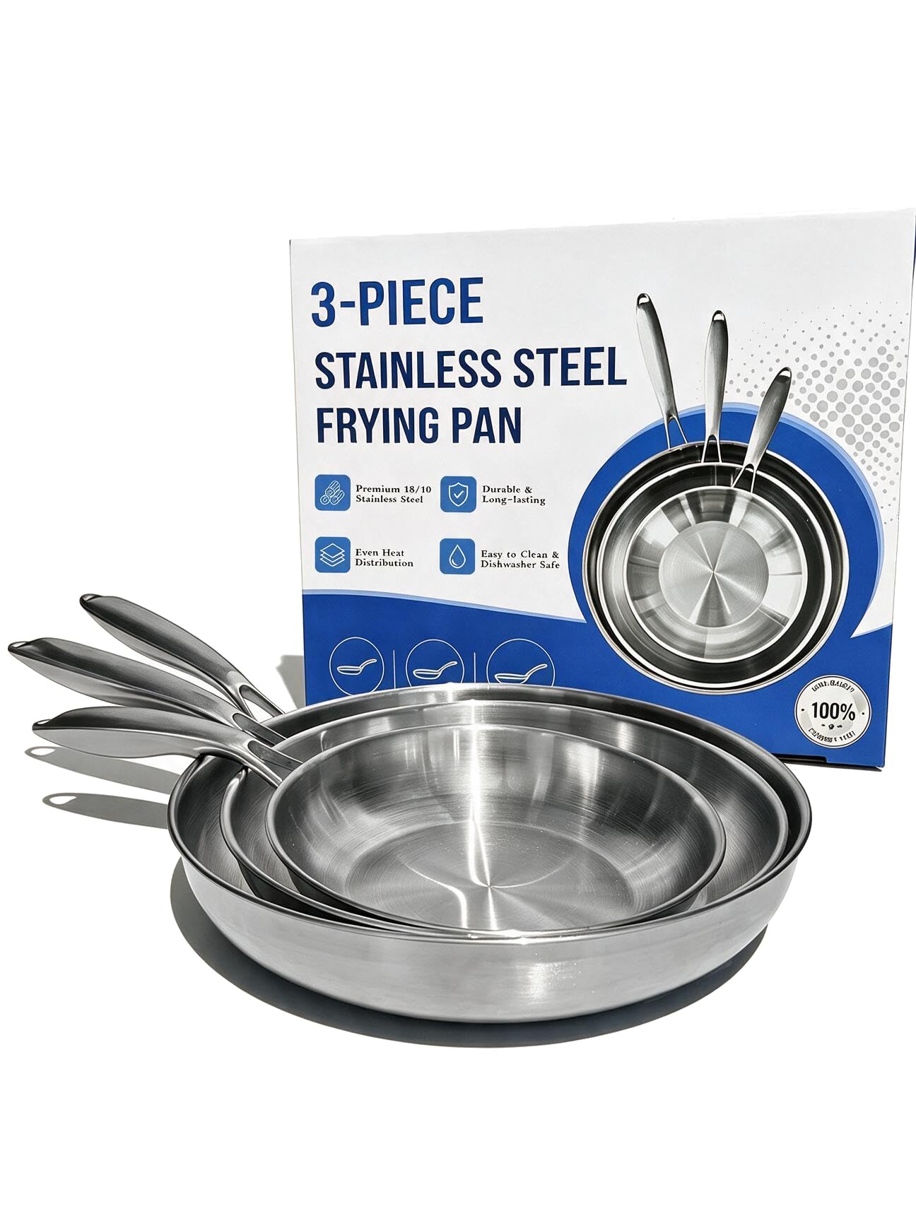 Edelstahlpfannen Set 3-teilig, Pfannen Induktion Ø 20+26+30 cm